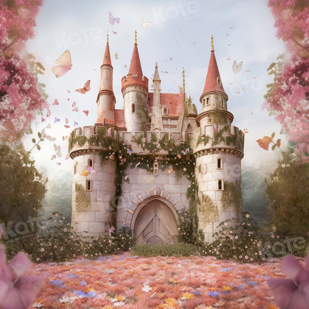 Kate Romantic Pink Flower Retro Castle Backdrop Designed by Chain Photography