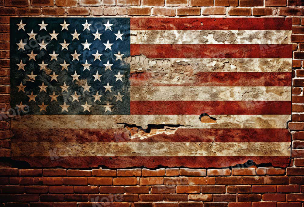 Amerikaanse vlag bakstenen muur Onafhankelijkheidsdag achtergrond ontworpen door Chain Photography
