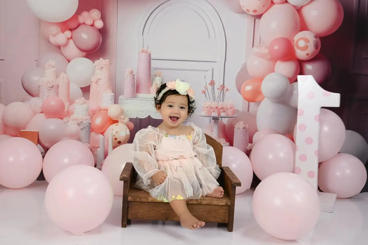 Kate Cake Smash Girl Balloon Arch Birthday Backdrop Designed by Chain Photography