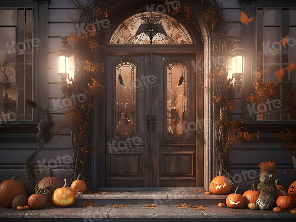 Kate Autumn Pumpkin Night Halloween Yard Door Backdrop for Photography