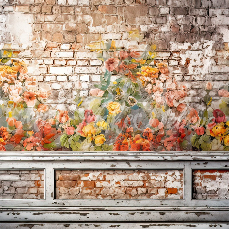 Kate Painterly Brick Wall Floral Painting Backdrop Designed by Mini MakeBelieve