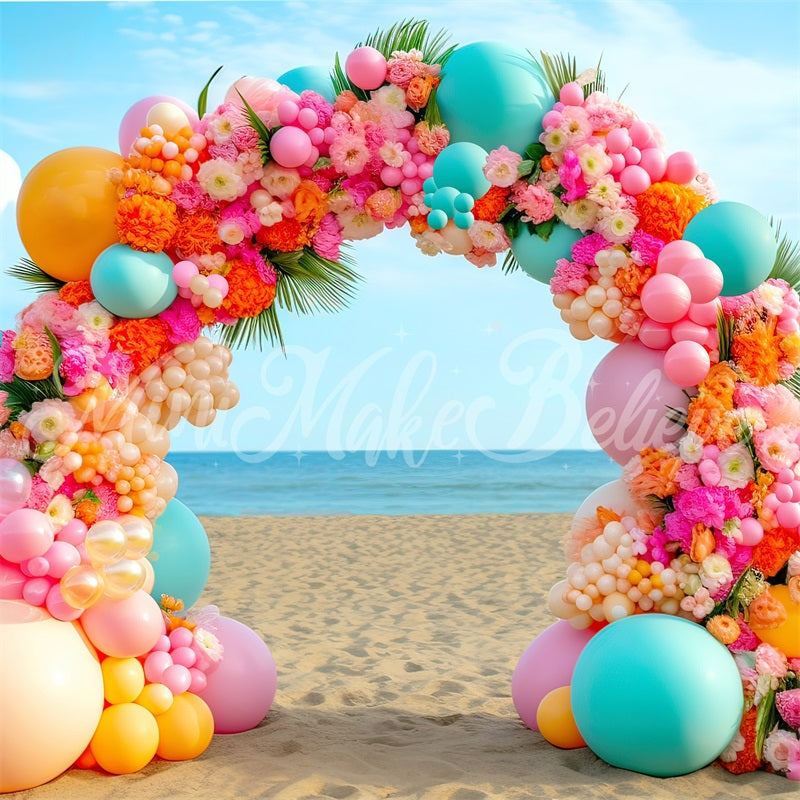 Kate Summer Bright Beach Balloon Floral Arch Backdrop Designed by Mini MakeBelieve