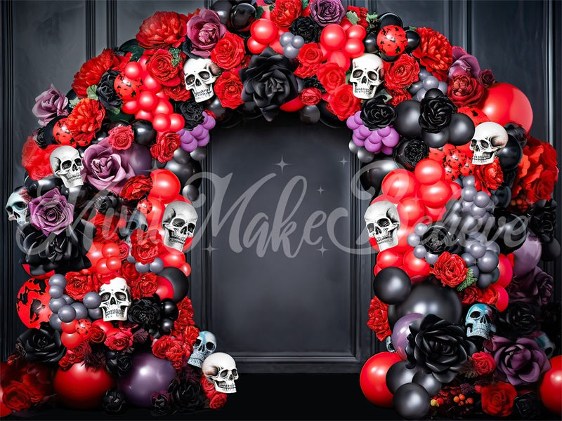 Kate Halloween Dia Dead Spooky Skull Balloon Floral Arch Backdrop Designed by Mini MakeBelieve