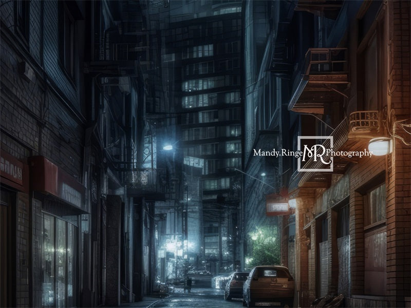 Alley notturno con skyline della città disegnato da Mandy Ringe Photography