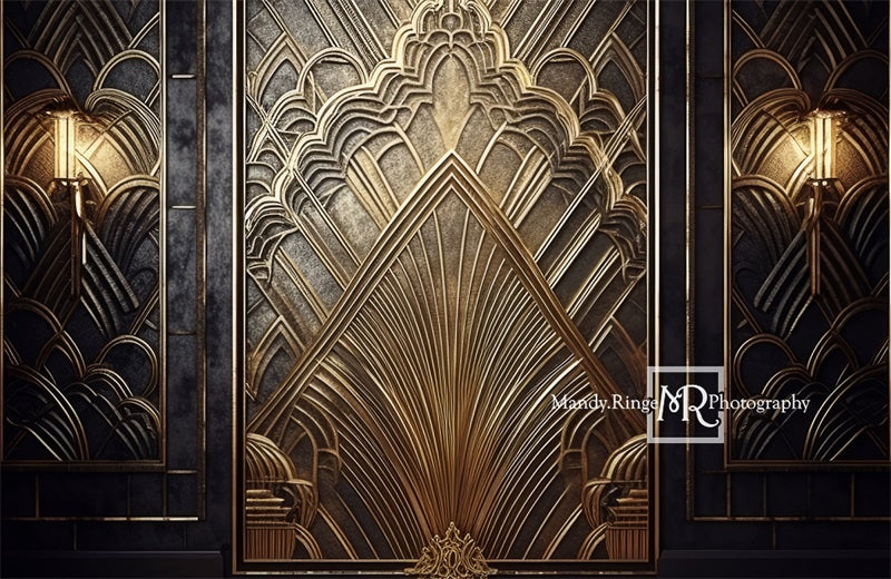 Kate Black and Gold Art Deco Gatsby Door Backdrop Designed by Mandy Ringe Photography