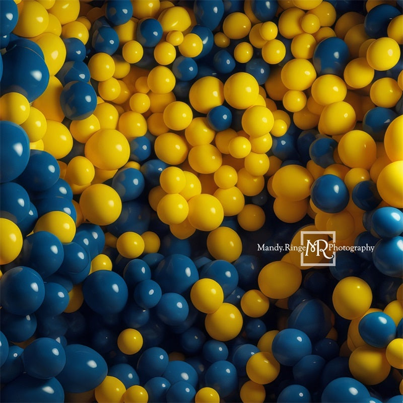 Blauw en Geel Ballonnenmuur Verjaardagsachtergrond Ontworpen door Mandy Ringe Fotografie