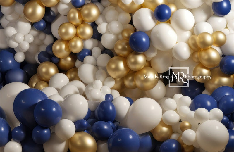 Fondo de Globo Azul Oro Blanco para Cumpleaños Diseñado por Mandy Ringe Photography