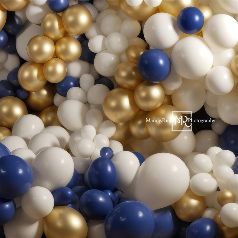Fondo de Globo Azul Oro Blanco para Cumpleaños Diseñado por Mandy Ringe Photography