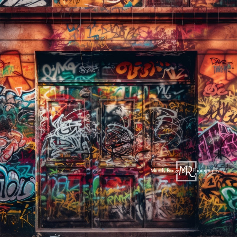 Kleurrijke Graffiti Muur met Deur Foto Achtergrond Ontworpen door Mandy Ringe Fotografie