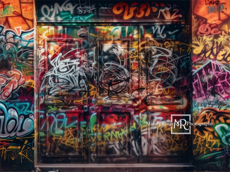 Kate Colorful Graffiti Wall with Door Backdrop Designed by Mandy Ringe Photography