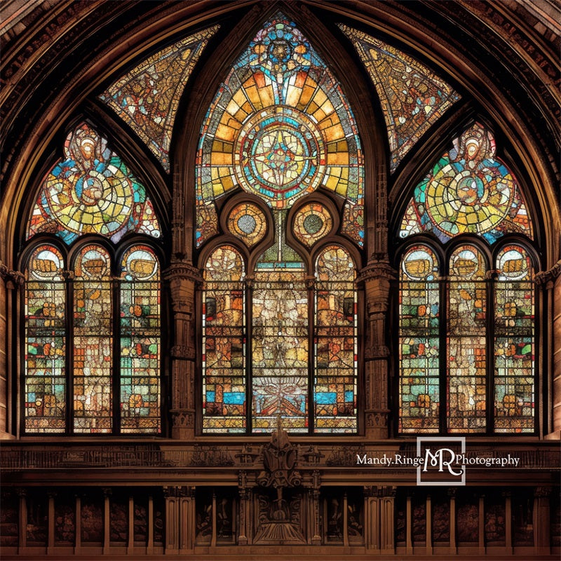 Kate Gothic Arched Stained Glass Window Backdrop Designed by Mandy Ringe Photography
