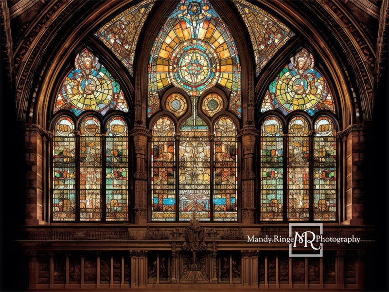 Kate Gothic Arched Stained Glass Window Backdrop Designed by Mandy Ringe Photography
