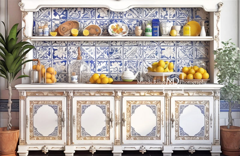 Kate Summer Mediterranean Lemonade Kitchen Backdrop Designed by Mandy Ringe Photography