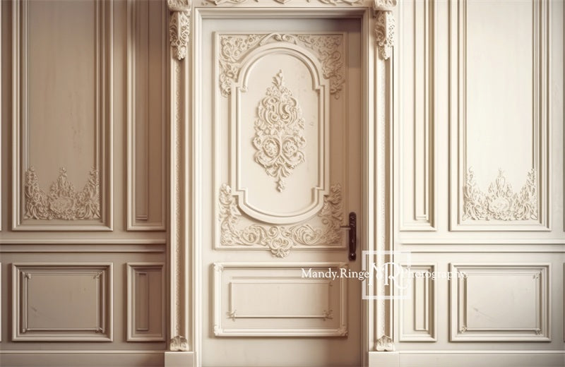 Kate Ornate Cream Victorian Wall with Door Backdrop Designed by Mandy Ringe Photography