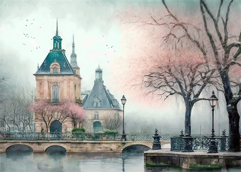 Día lluvioso en París con fondo diseñado por Angela Miller