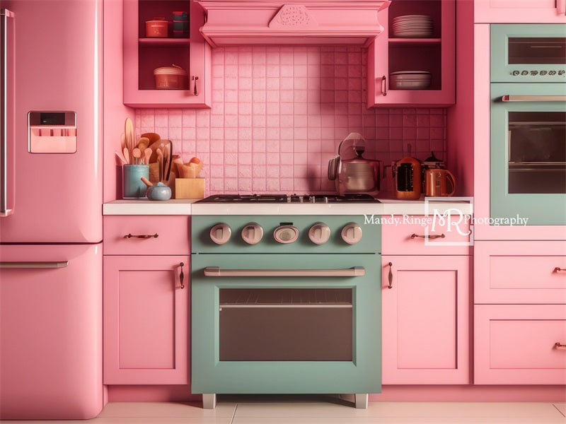 Fondo de la cocina de la casa de muñecas Kate Pink Fantasy diseñado por Mandy Ringe Fotografía