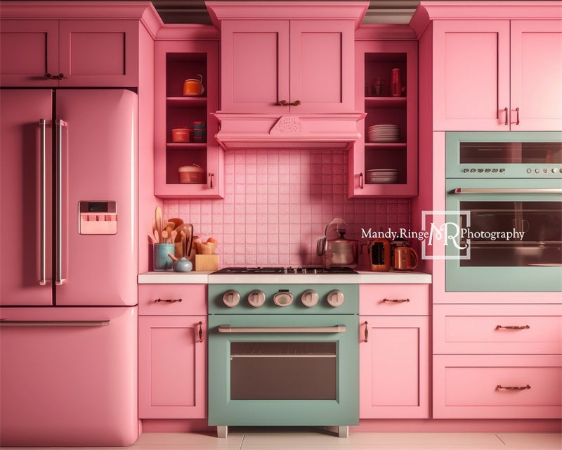 Fondo de la cocina de la casa de muñecas Kate Pink Fantasy diseñado por Mandy Ringe Fotografía