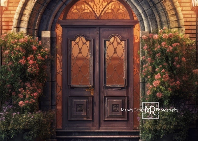 Kate Purple Front Door with Flowers at Night Backdrop Designed by Mandy Ringe Photography