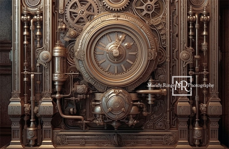 Kate Steampunk Gear and Clock Wall Backdrop Designed by Mandy Ringe Ph