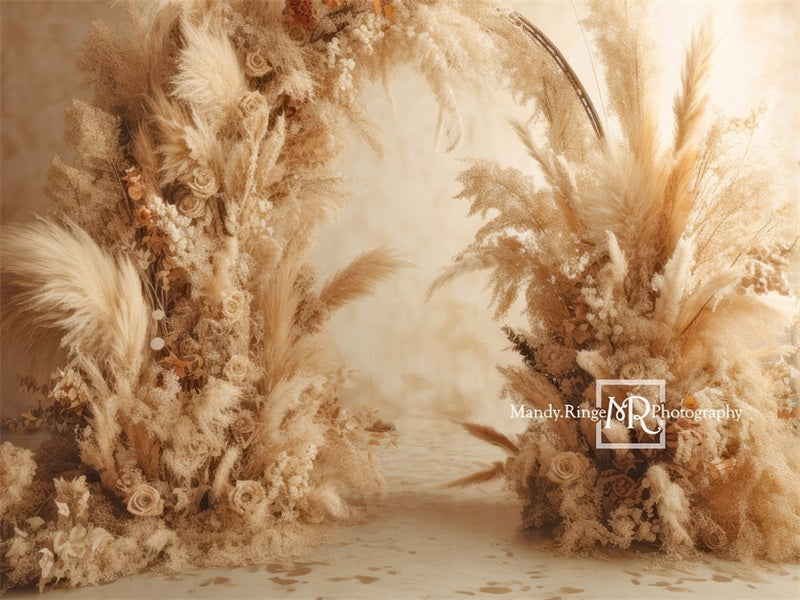 Kate Warm Neutral Boho Dried Florals Arch Backdrop Designed by Mandy Ringe Photography