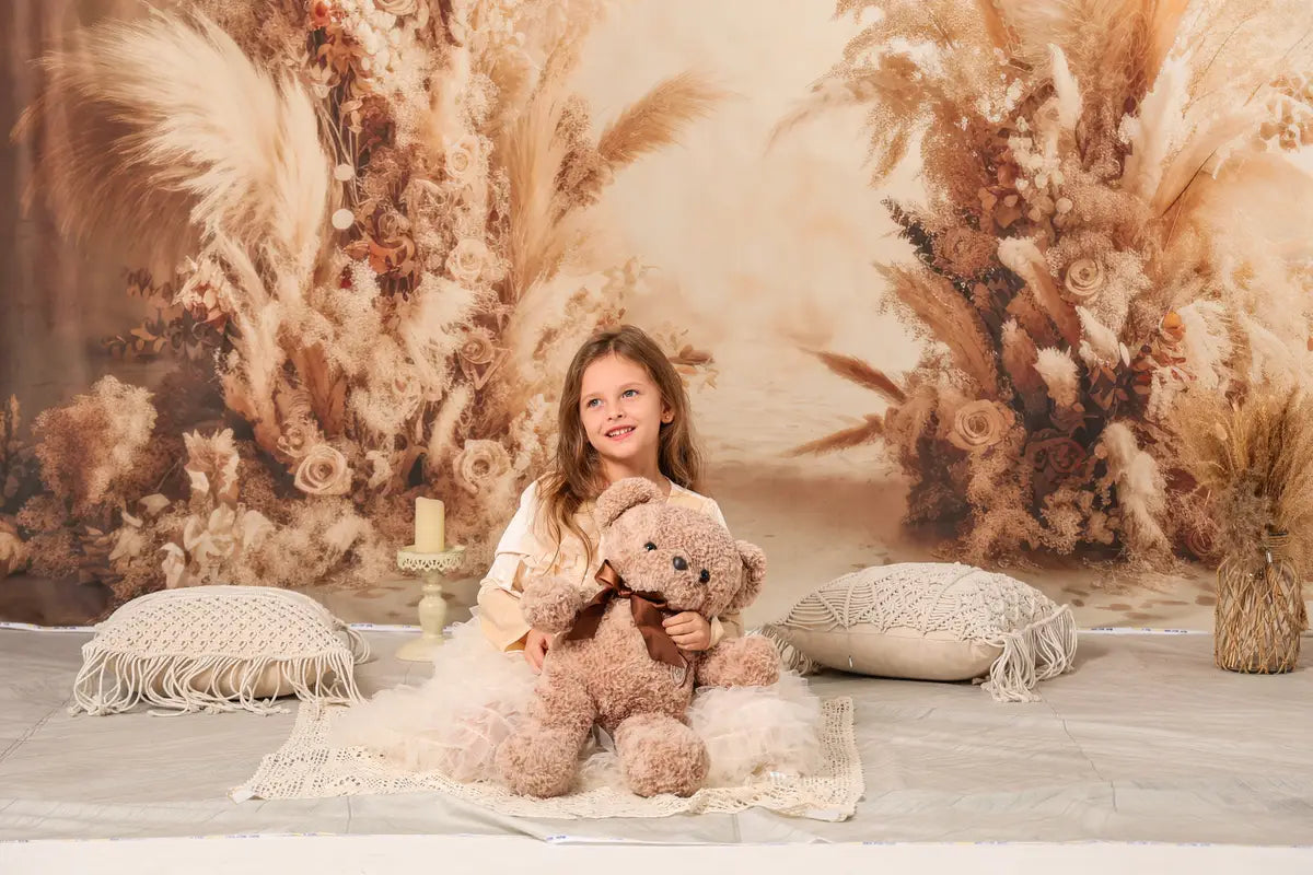 Kate Warm Neutral Boho Dried Florals Arch Backdrop Designed by Mandy Ringe Photography