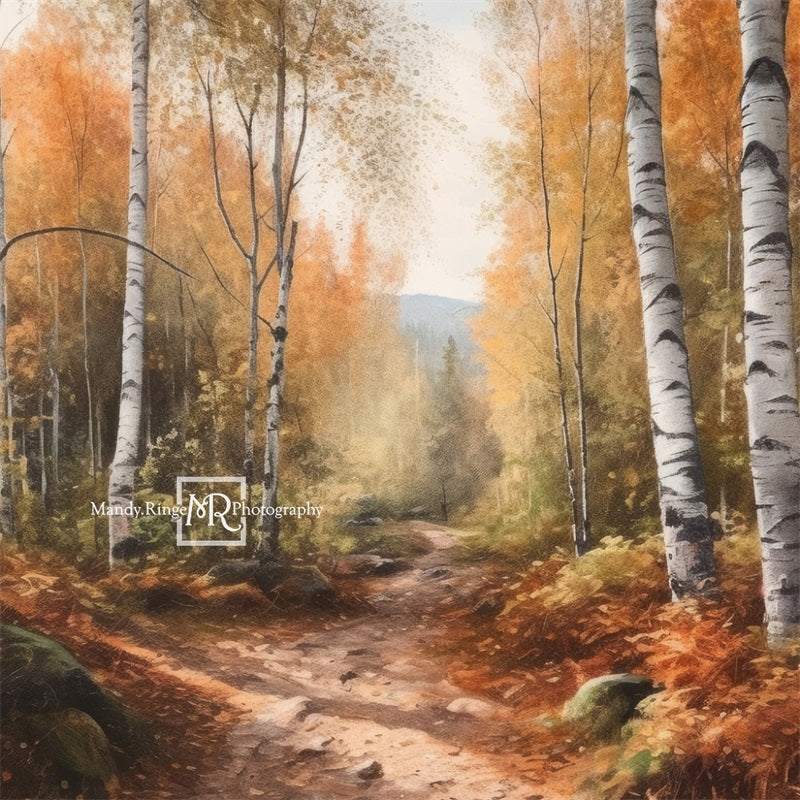 Fondo de bosque otoñal de abedules en acuarela diseñado por Mandy Ringe Photography