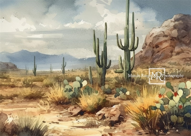 Kate Watercolor Desert Scene with Cactus Backdrop Designed by Mandy Ringe Photography
