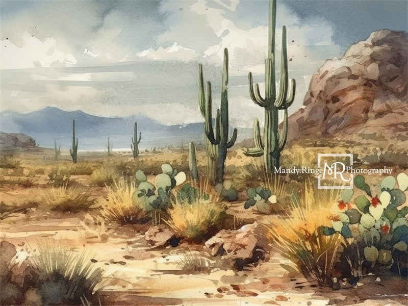 Kate Watercolor Desert Scene with Cactus Backdrop Designed by Mandy Ringe Photography