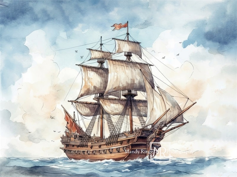 Acuarela de Verano de un barco en el mar, en un fondo diseñado por Mandy Ringe Photography.