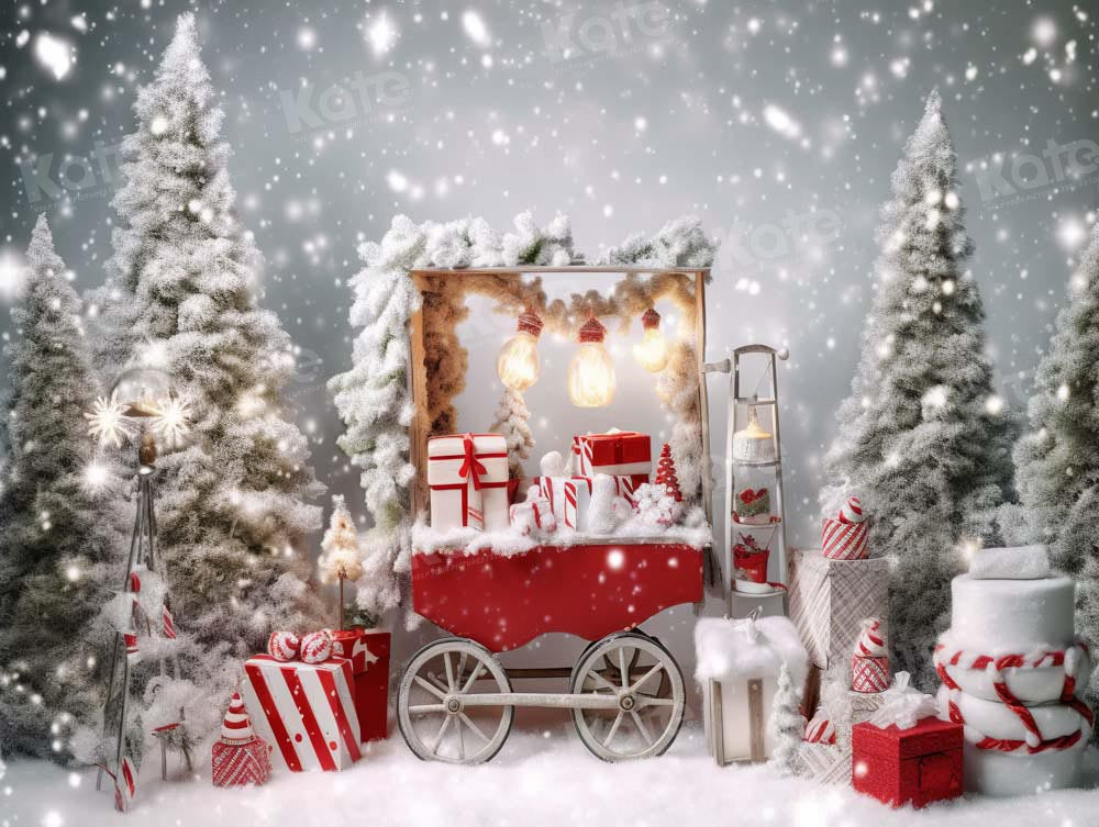 Kerst Winter Cadeauboxen Trolley Sneeuw Foto Achtergrond Ontworpen door Chain Photography
