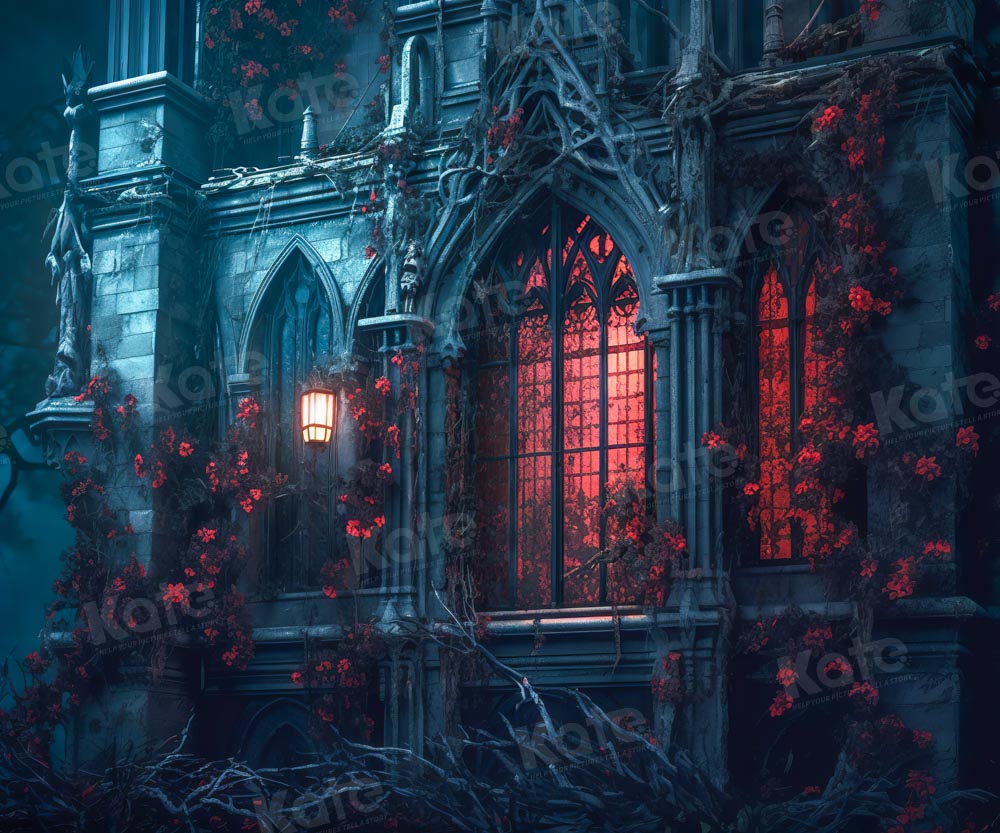 Kate Halloween Night Castle Window Rose Backdrop Designed by Chain Photography