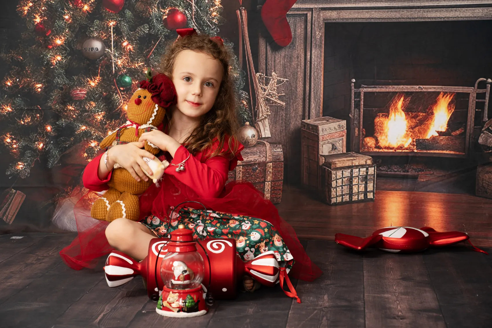 Kate Retro Christmas Tree Fireplace Santa Warm House Book Backdrop for Photography