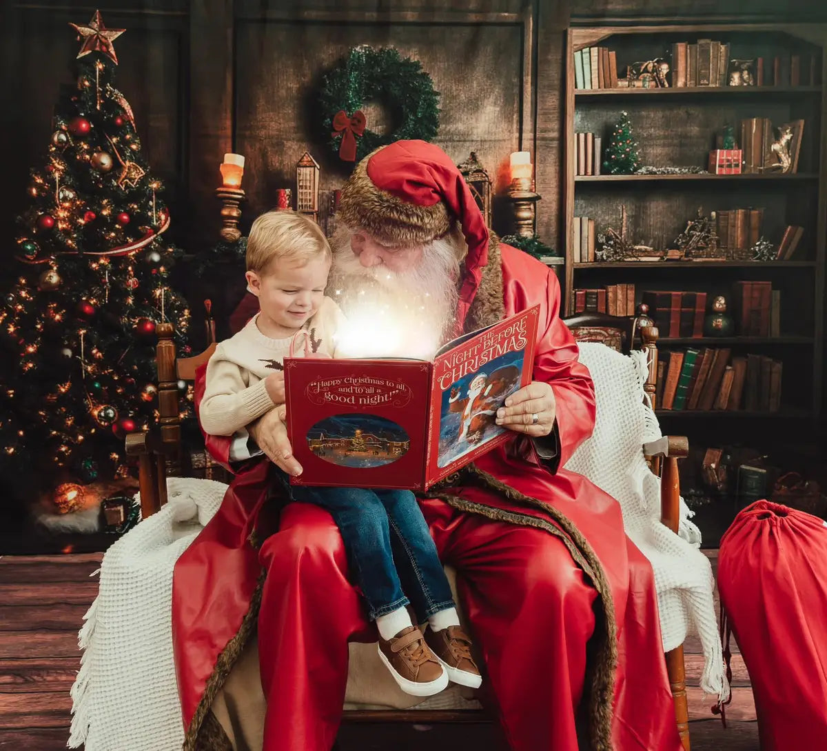 Kate Retro Christmas Tree Fireplace Santa Warm House Book Backdrop for Photography