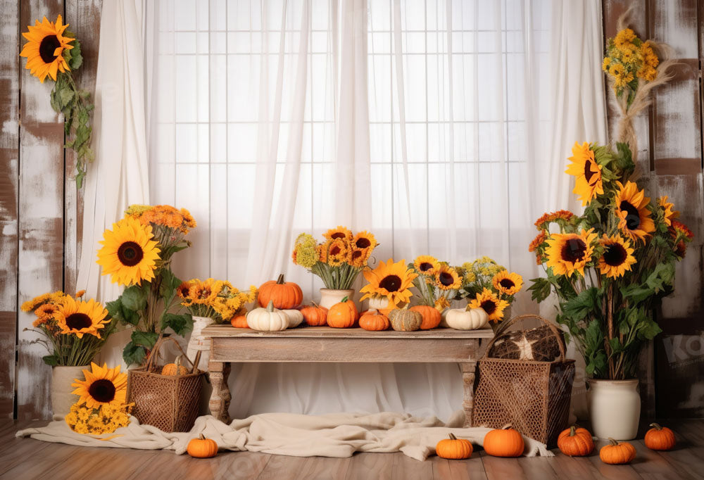 Kate Autumn Fresh Sunflower Curtain Backdrop Designed by Chain Photography