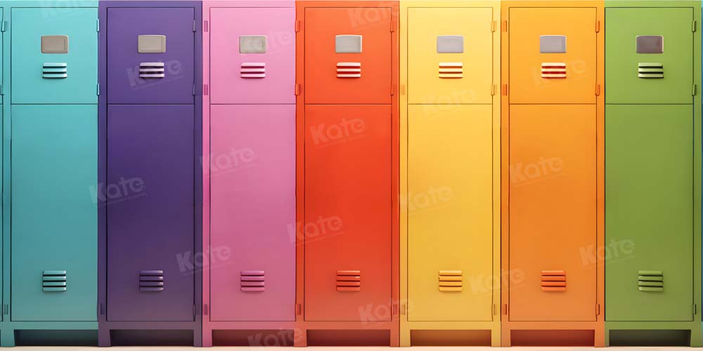 Regenboog Kleurrijke Kast Locker Terug naar School Foto Achtergrond Ontworpen door Chain Fotografie