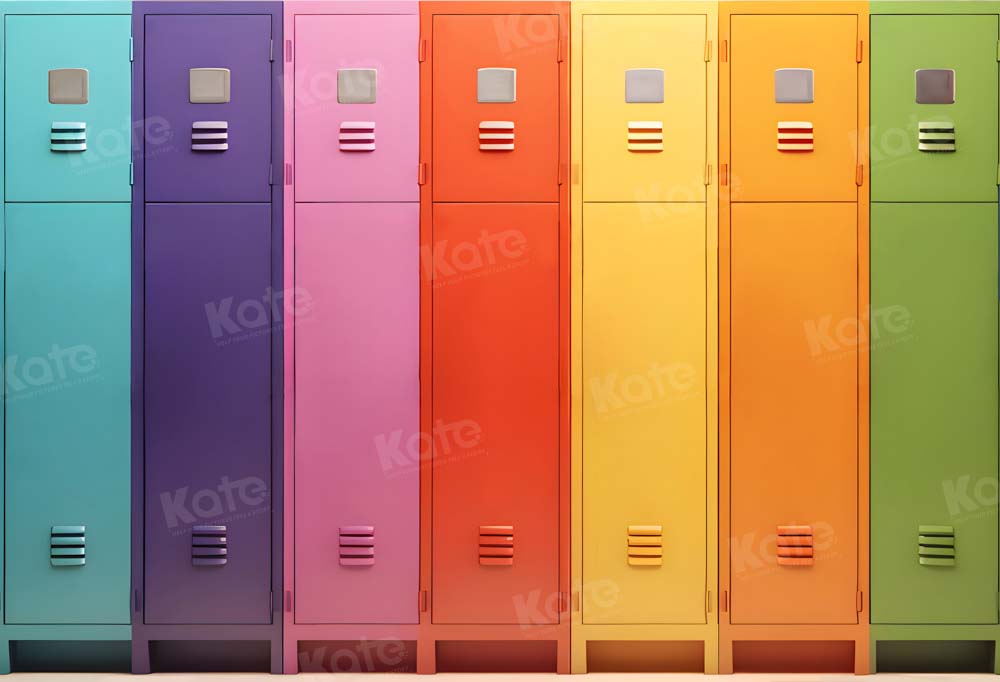Kate Rainbow Colorful Cabinet Locker Back to School Backdrop Designed by Chain Photography