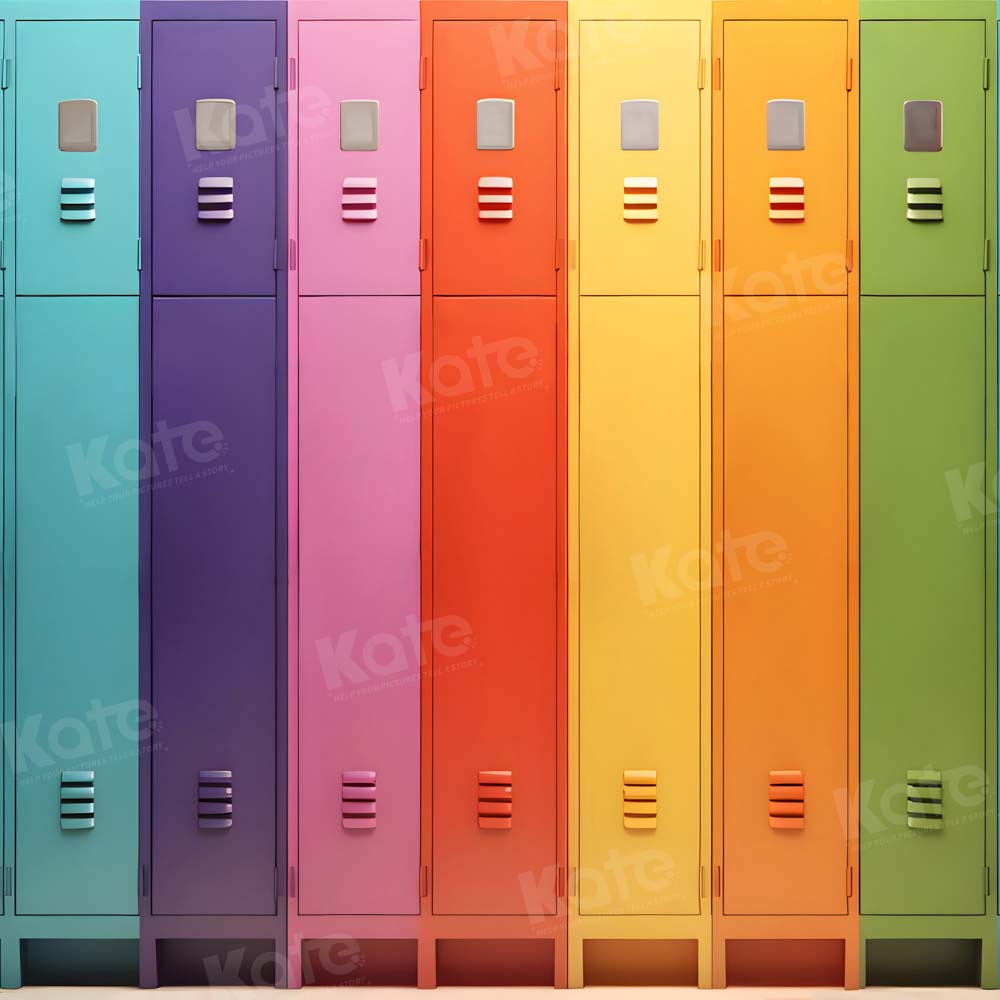 Regenboog Kleurrijke Kast Locker Terug naar School Foto Achtergrond Ontworpen door Chain Fotografie