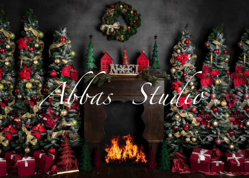 Kate Christmas Fireplace Cozy Home Backdrop Designed by Abbas Studio