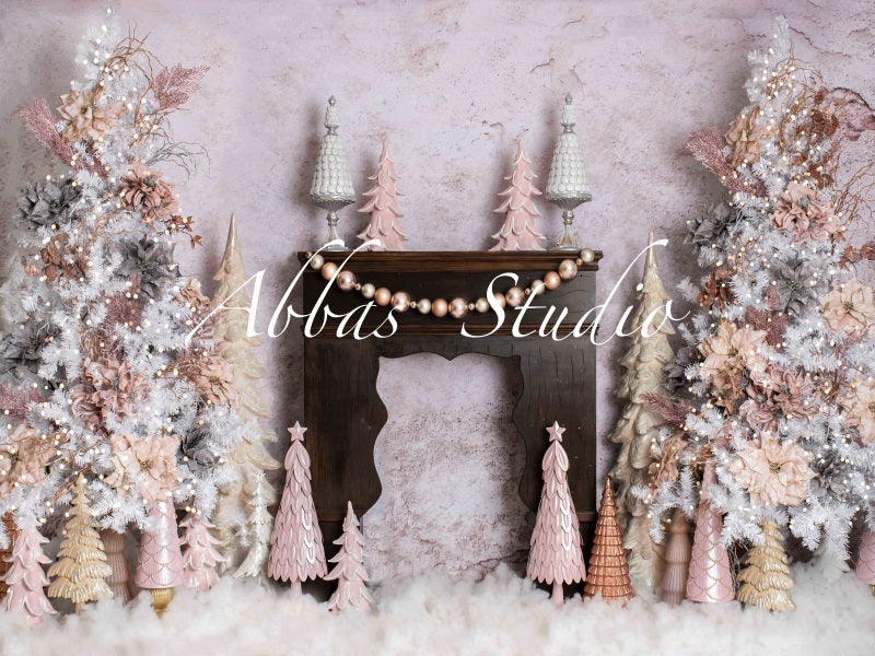 Kate Christmas Rustic Brown Fireplace Backdrop Designed by Abbas Studio