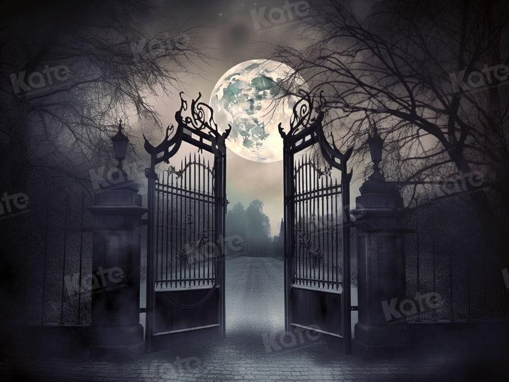 Kate Halloween Manor Castle at Night Moon Backdrop Designed by Chain Photography