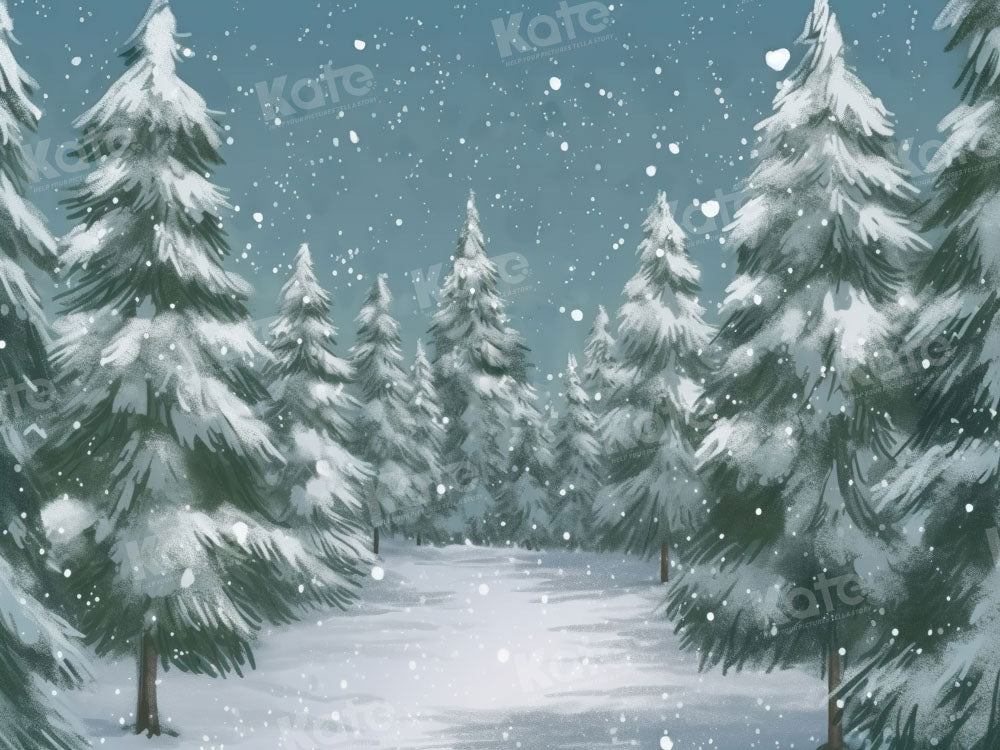 Kate Fine Art Winter Christmas Outdoor Forest Trees Backdrop Designed by GQ