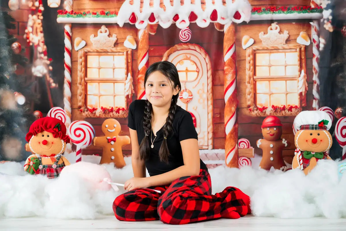 Kate Christmas Winter Gingerbread House Snow Backdrop Designed by Chain Photography