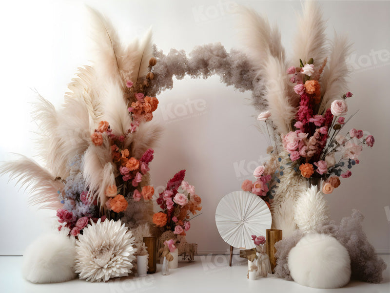 Kate Boho Pampes Flower White Wall Floral Arch Backdrop for Photography