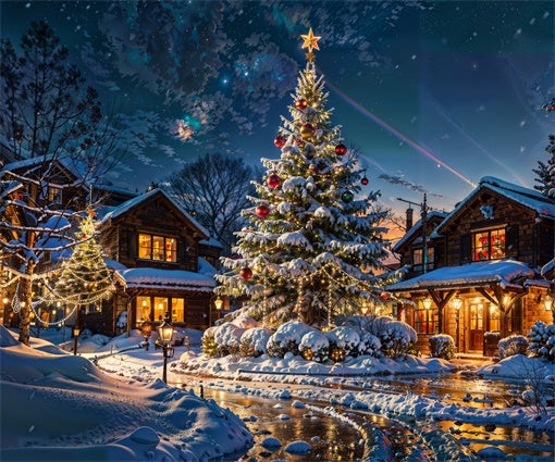 Kate Christmas Tree Snowy Town in Night Backdrop for Photography