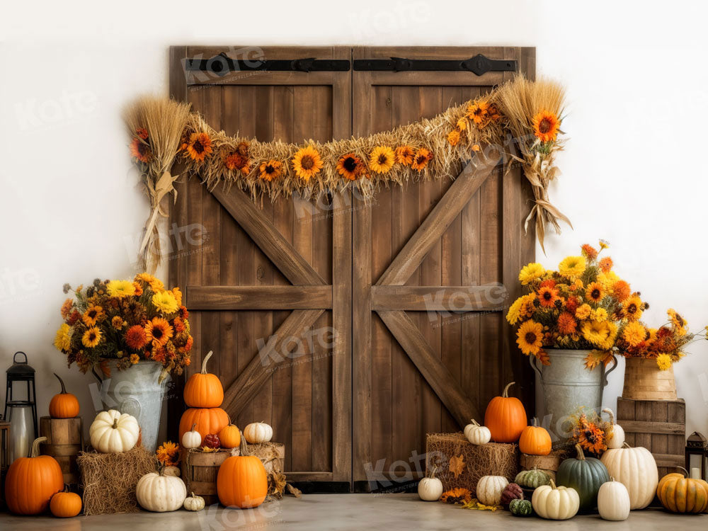 Kate Autumn Warm Oil Painting Pumpkin Barn Backdrop Designed by Chain Photography