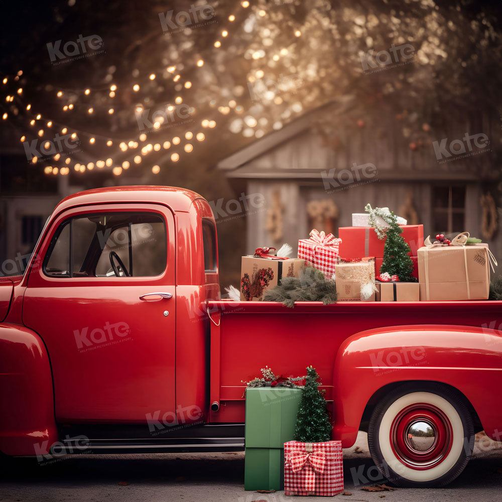 Kate Christmas Gift in Red Truck Backdrop for Photography