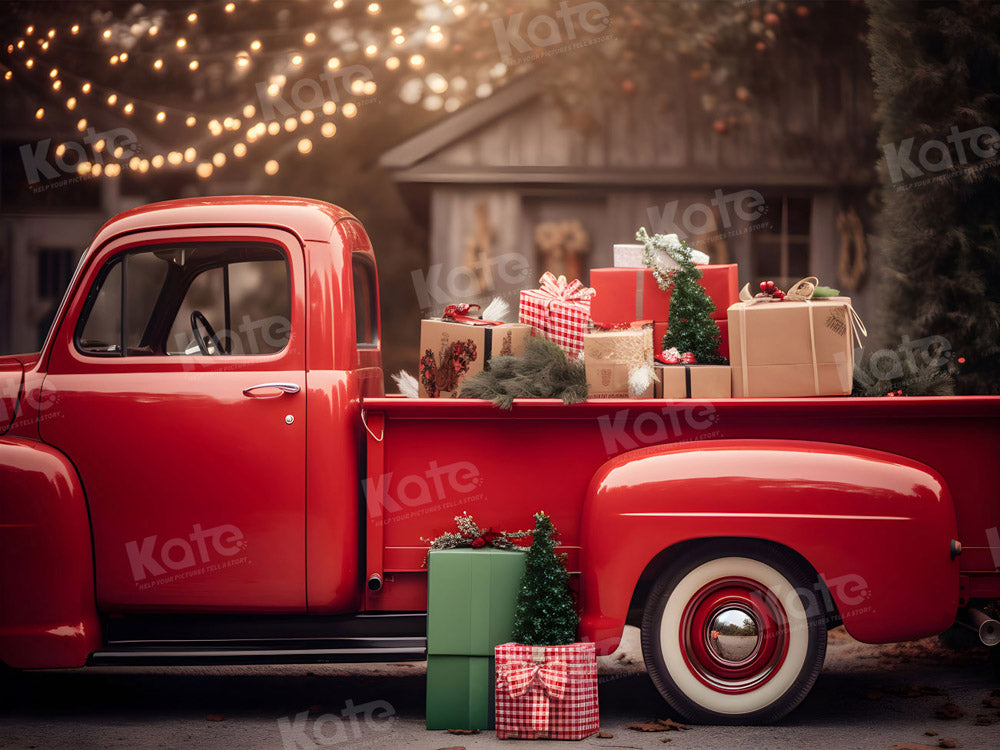 Kate Christmas Gift in Red Truck Backdrop for Photography