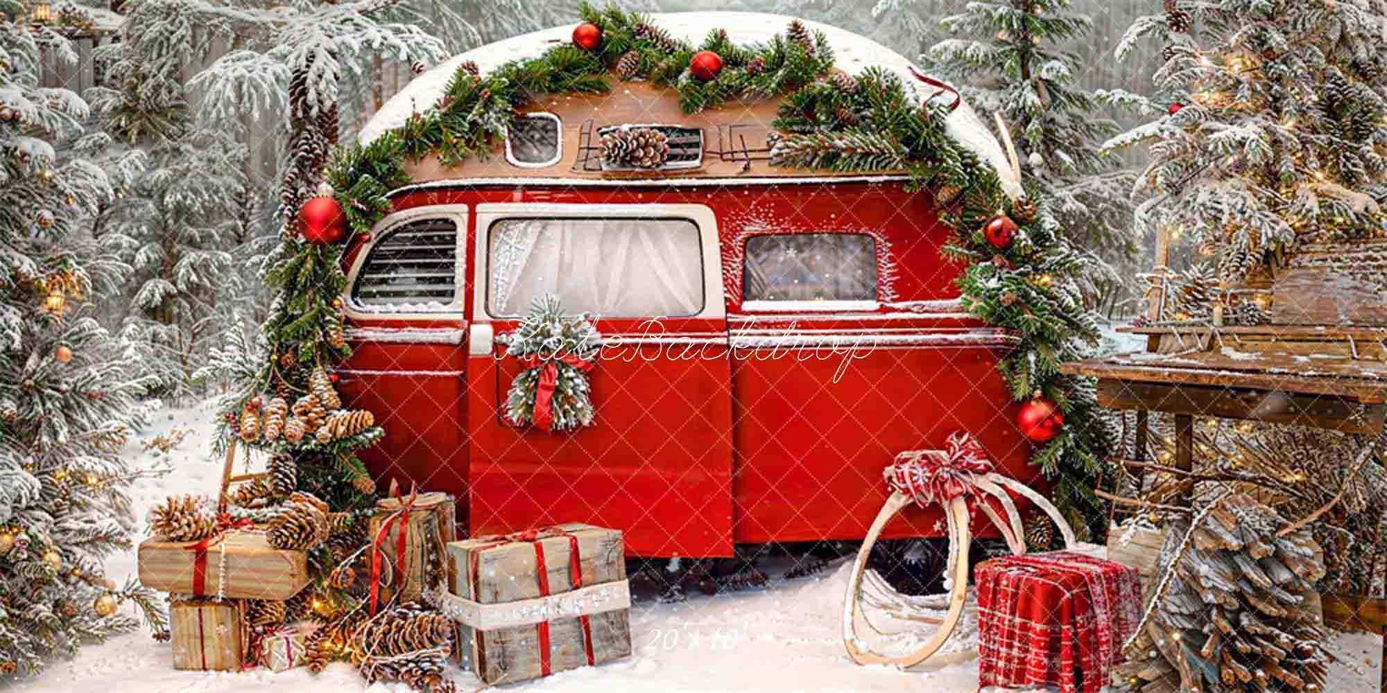 Tienda de campaña roja para acampar al aire libre en Navidad con fondo de árboles para fotografía.