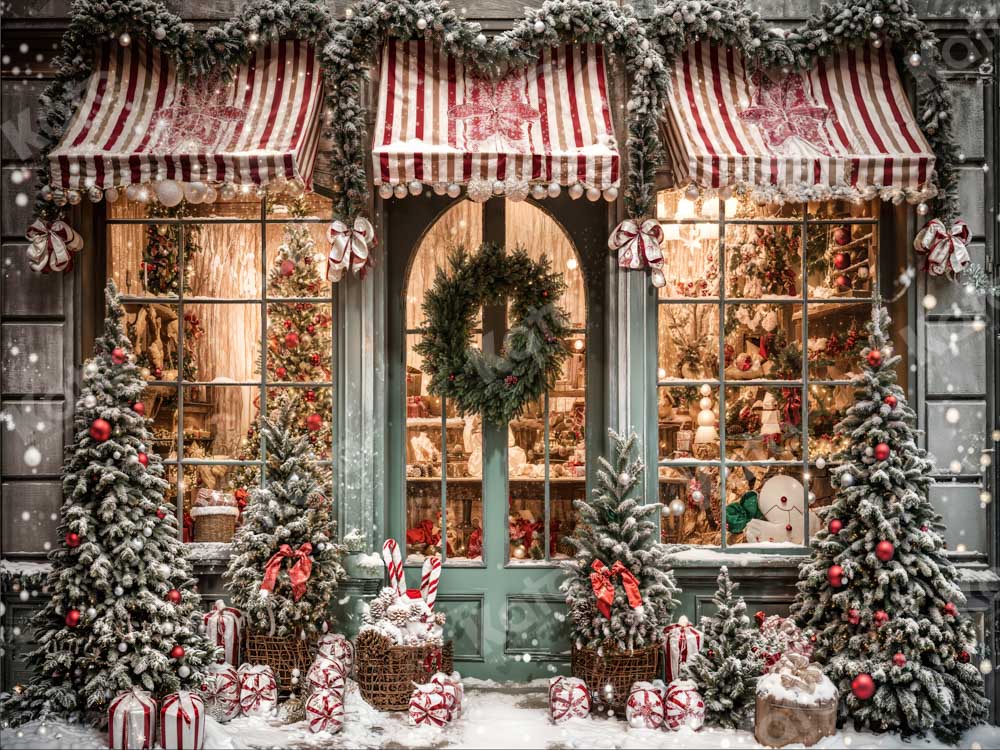 Kerstcadeauwinkel in Sneeuwachtergrond voor Fotografie