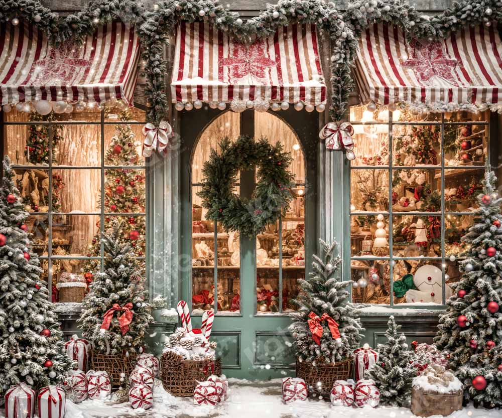 Kerstcadeauwinkel in Sneeuwachtergrond voor Fotografie